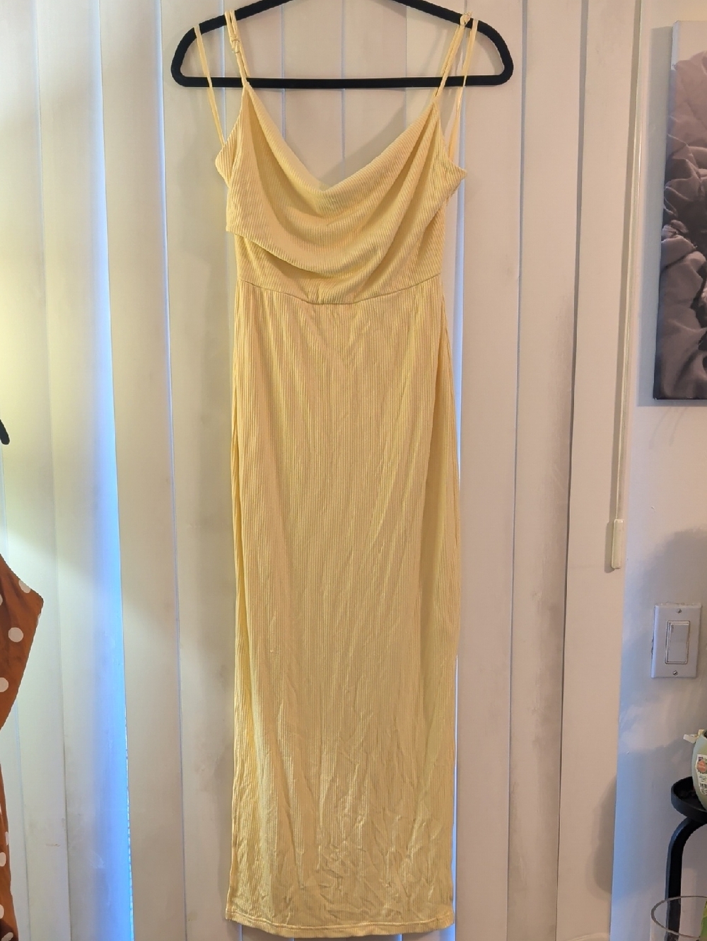 Hello Molly Yellow Slip Maxi Dress with Cowl Neck And Side Slit, Size 6